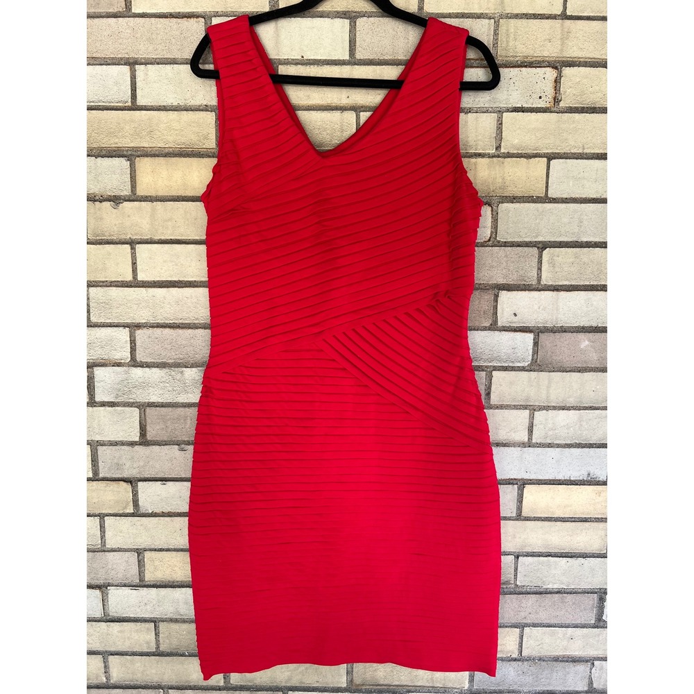 Calvin Klein Red Textured Bandage Sleeveless V-Neck Fitted Dress Size 12
